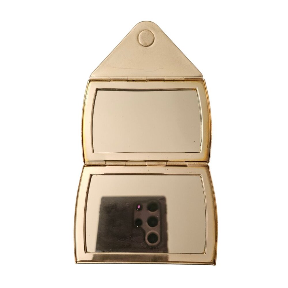 Gold Compact Mirror With Rhinestone Trim & Organza Bag For Purse Or Travel - Picture 6 of 7